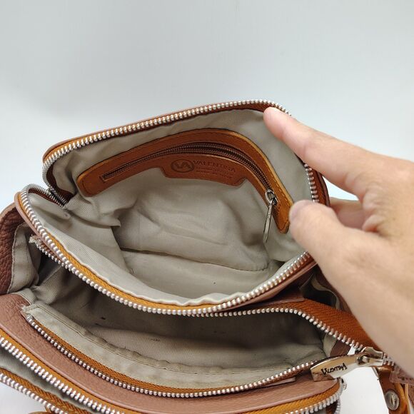 Valentina Taupe Tan Pebbled Leather Shoulder Bag Crossbody Purse Neutral Italy - Picture 9 of 16